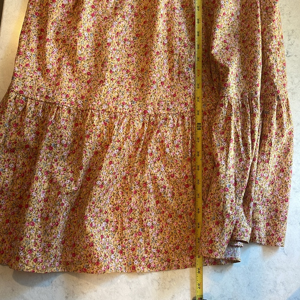 English Factory | Cotton Floral Ruffled Midi Dress, orange with pink roses, XS - Picture 9 of 11